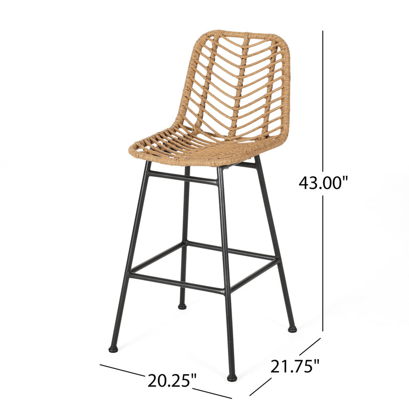 2 tabourets de bar d'extérieur - look moderne, pieds inclinés, structure en fer noir,