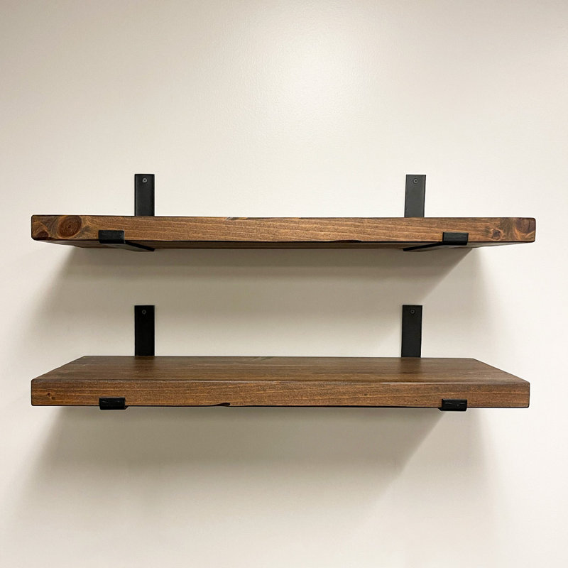 Calheme Rustic Shelves With J Brackets, Provincial, 1.75" H x 48" W x 6" D