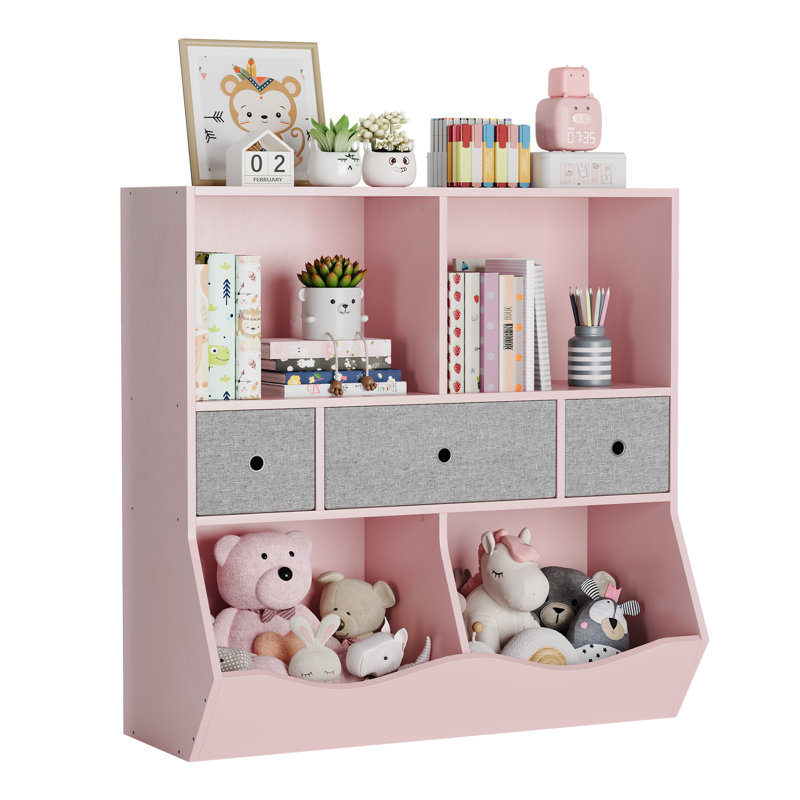 Wood Kids Bookcase with Toy Storage, Pink