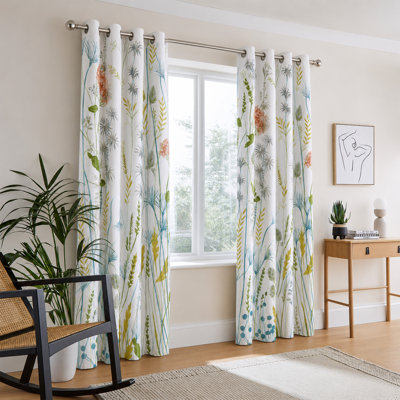 Large floral Printed Unlined Ringtop Curtains
