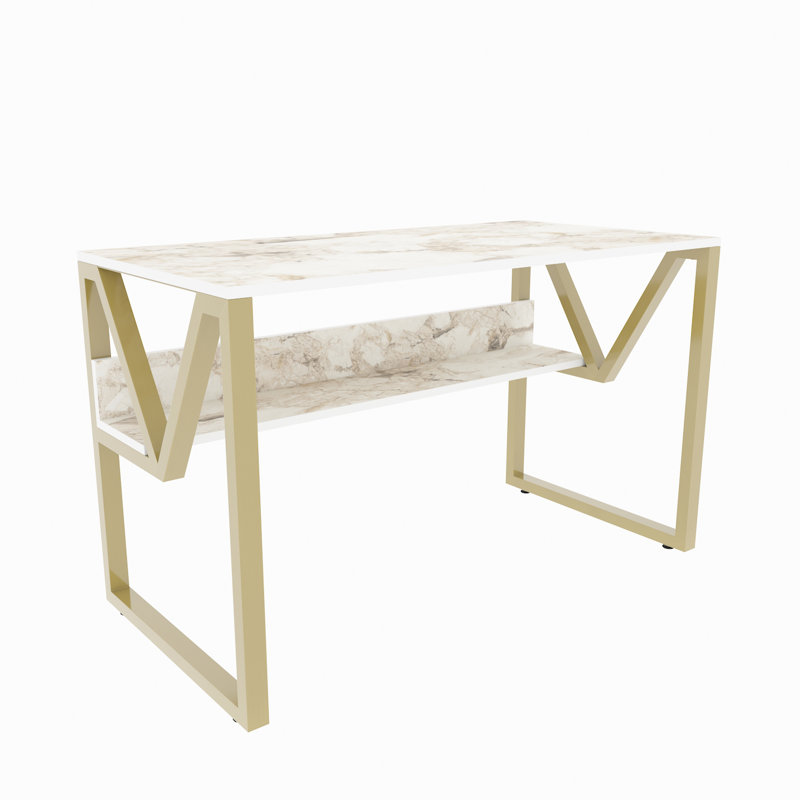 Lona 120Cm W Rectangular Computer Desk, Gold, White