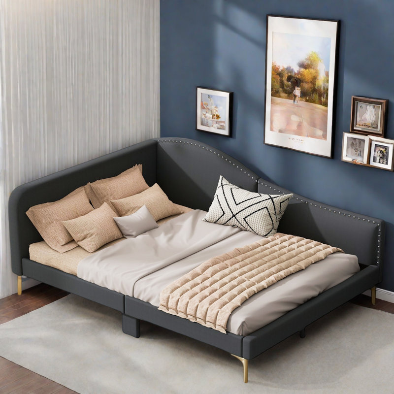 Upholstered Daybed With Headboard And Armrest, Gray, Full/Double