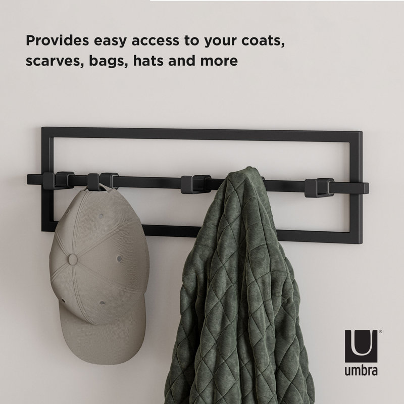 Black Steel Wall Hook with Movable Hooks