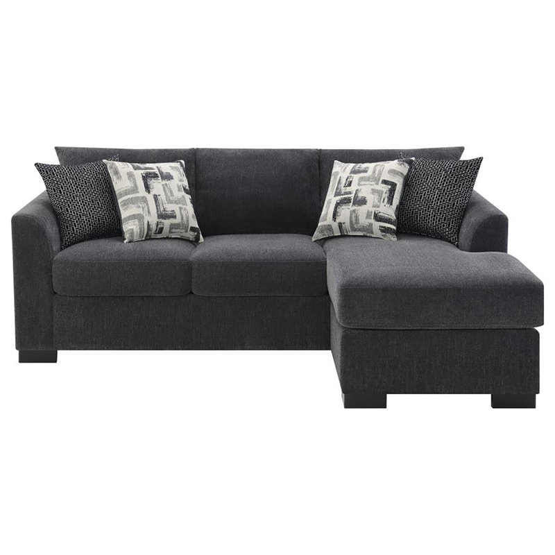 Storia Sleeper Sectional Chaise Sofa, 4 Pillows, 84 Inch, Dark Gray Fabric