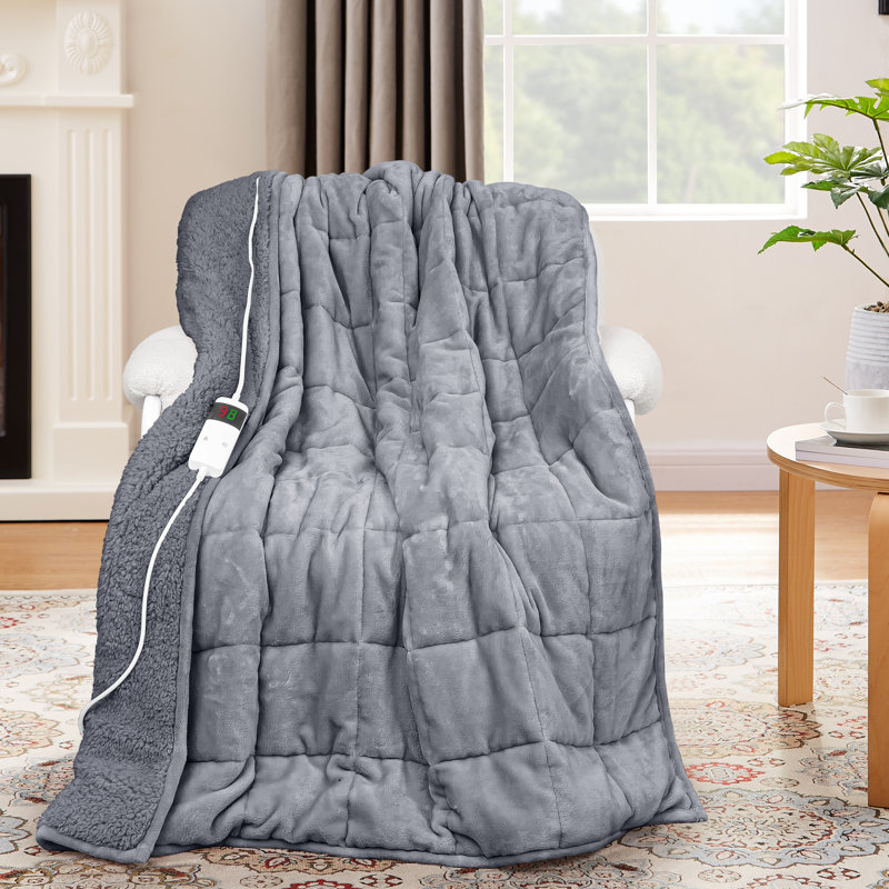 Couverture chauffante Sherpa, Jeté, Gris clair