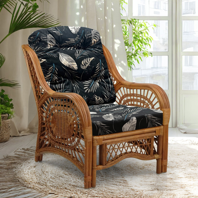 Fauteuil d'appoint Malibu Lounge Living, Noir / motif de feuilles