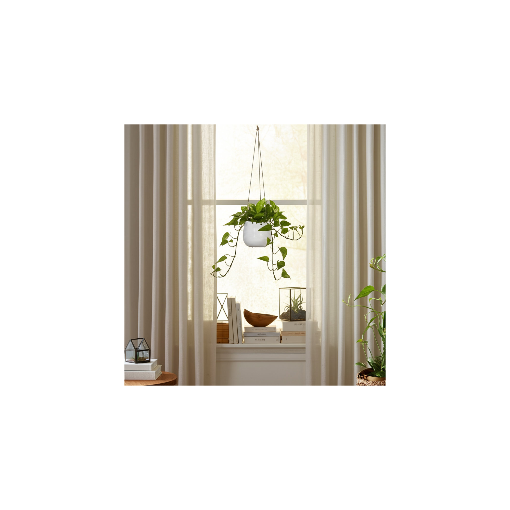 Rosaria Ceramic Hanging Planter, 6" H x 7" W x 7" D, Line White