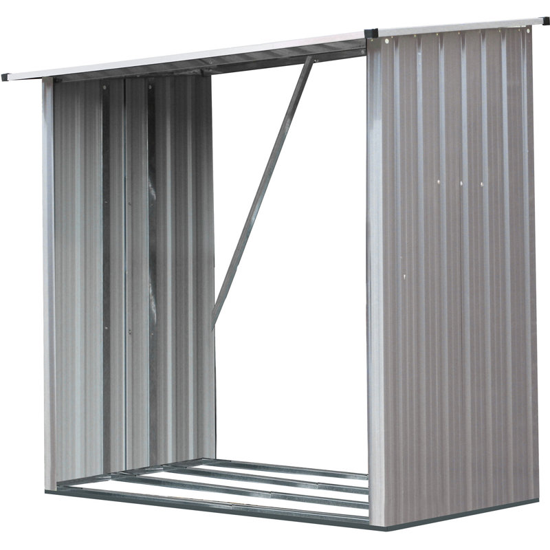 Beige Galvanized Steel Firewood Storage Rack with Sloped Roof