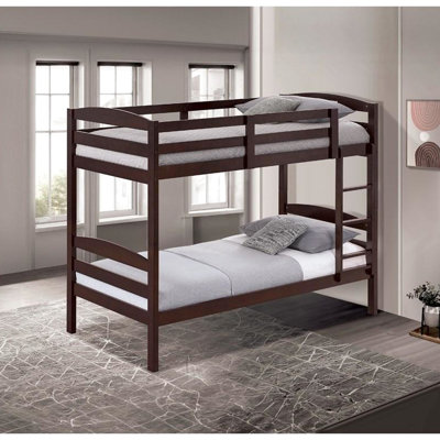 Lit simple au-dessus d'un lit superposé, style transitionnel, conception en arche, finition, bois massif, conception avec insert et verrou