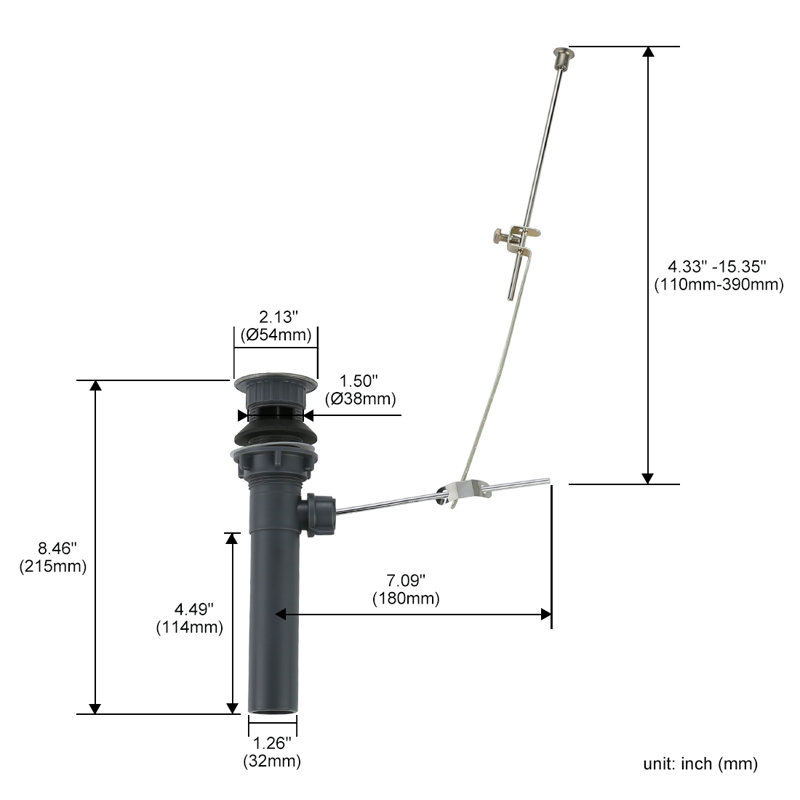 Lift Rod Bathroom Sink Drain with Overflow, Brushed Nickel