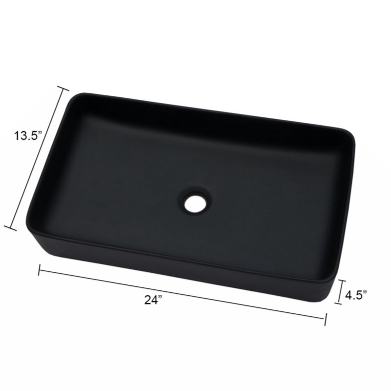 Lavabo de salle de bain vasque rectangulaire en céramique noire 24 po x 13,5 po