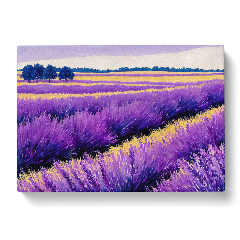 Watercolour Lavender Field Vol.3 - Wrapped Canvas Print, 35cm H x 50cm W x 3cm D