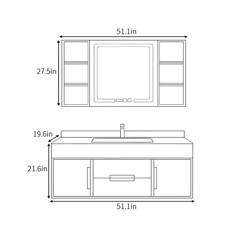 Modern and simple bathroom cabinet, 21.6" H x 51.1" W x 19.6" D