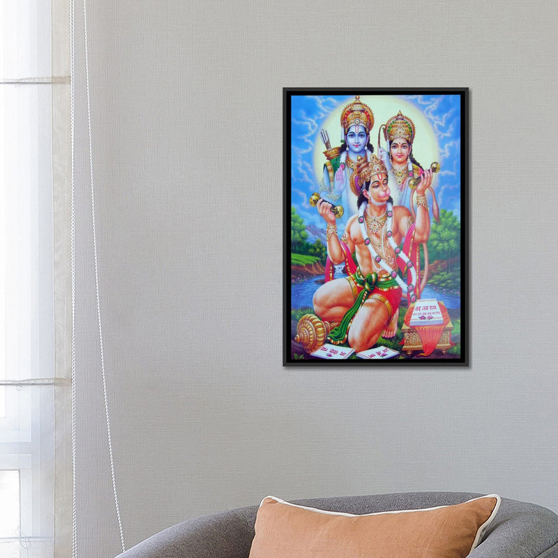 «Hindu God Hanuman», impression sur toile, H 26 po x l 18 po x P 1,5 po, Toile avec cadre noir, Pas de tapis