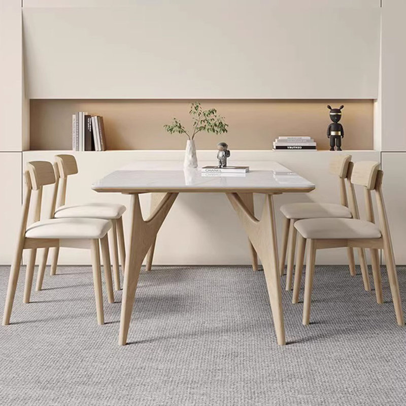 Solid Wood Rock Plate Table And Chairs 4 - Person Four Leg Dining Set, 29.52"H x 62.99"L x 31.49"W