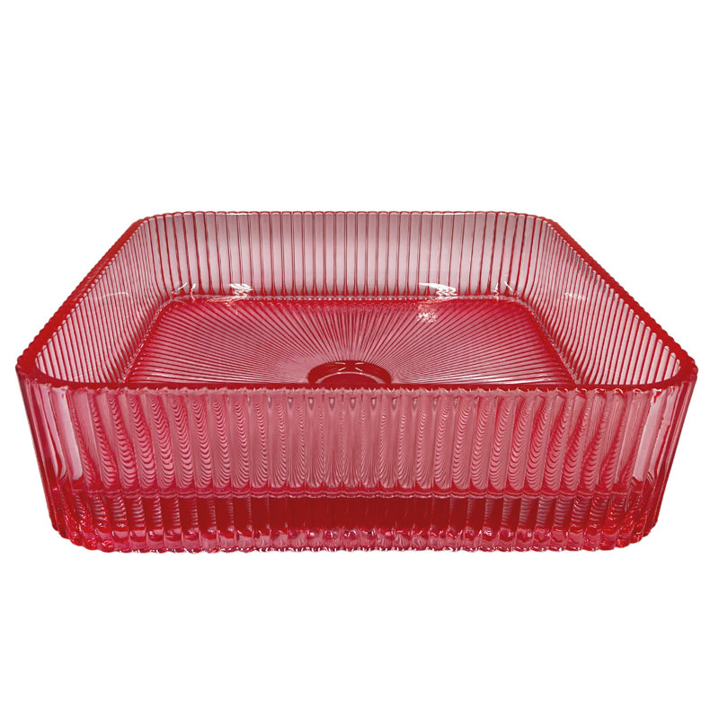15" Glass Square Vessel Bathroom Sink, Red Rose