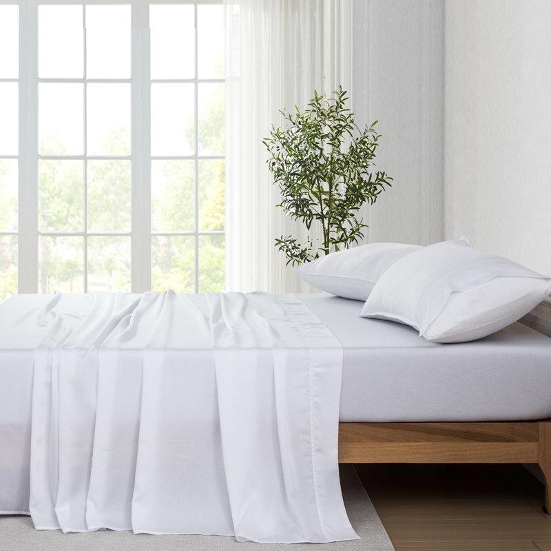 Ensemble de draps en satin de coton 300 pi Lyocell, Blanc, Grand lit