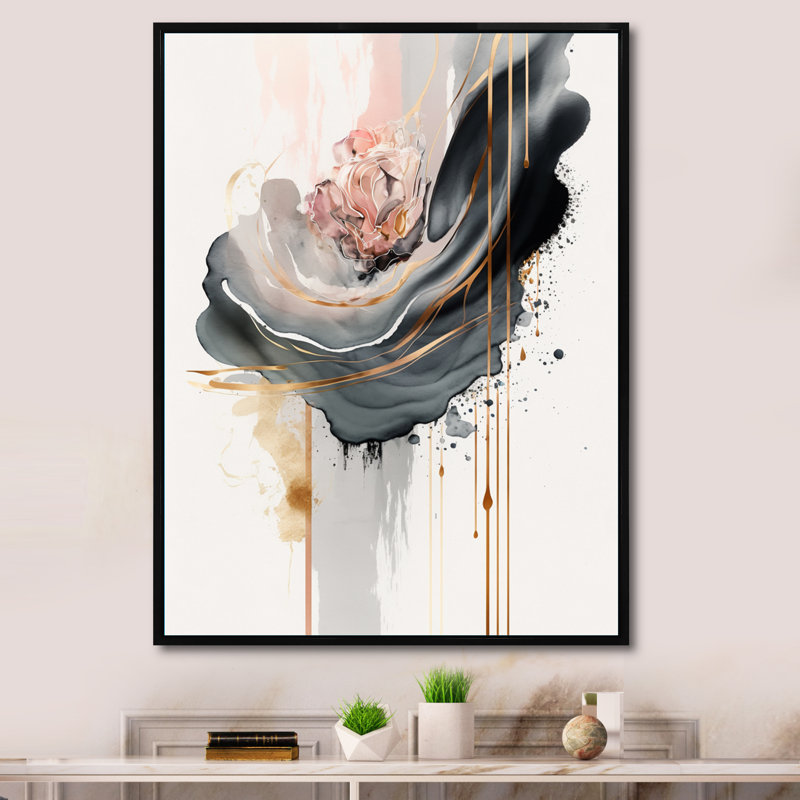 " Grey Elegant Roses ", 44" H x 34" W, Black Floater Framed
