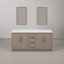 Meuble-lavabo de comptoir en marbre blanc Carrara de 72 po en chêne gris avec miroir Kamila-148987475