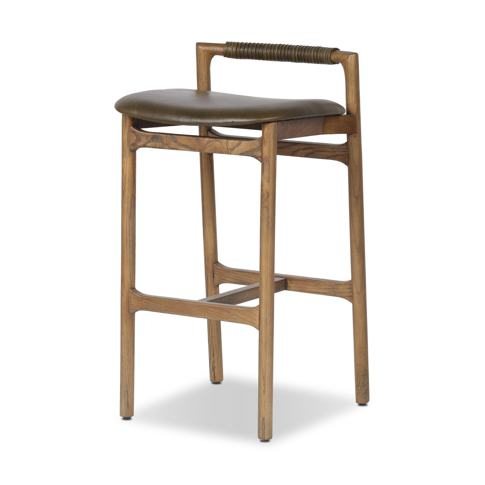 Solene Bar and Counter Stool, Bar Stool (30" Seat Height), Dulane Moss/Genuine Leather, Toasted Nettlewood