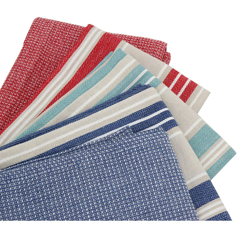 Cotton Stripe Tea Towel Kitchen Towel, Red/Taupe/Aqua/Navy