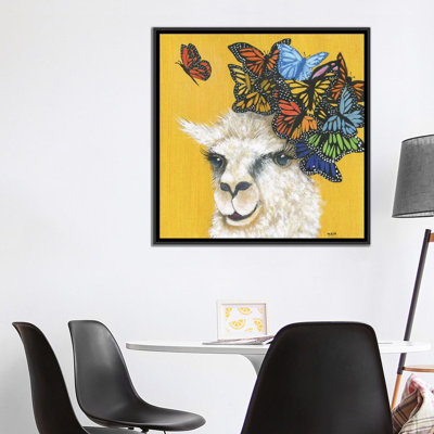 Lama et papillons - reproduction d'art