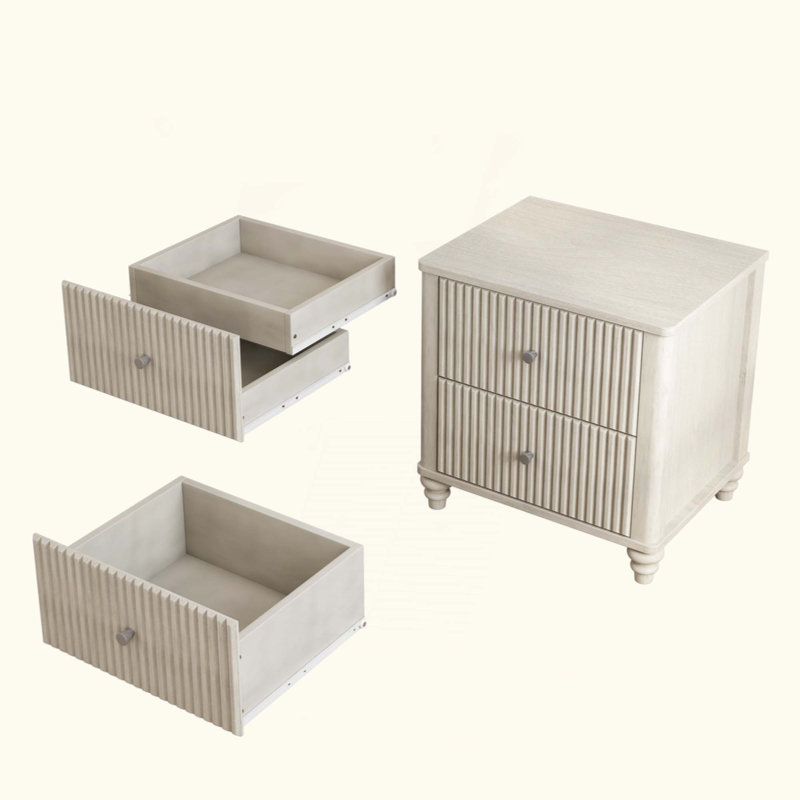 Ensemble de chambre à coucher 3 pièces avec lit et 2 tables de chevet, Trois articles : lit, deux tables de chevet, Beige