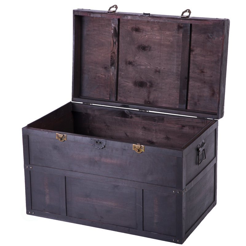 Large Dark Brown Wooden Storage Trunk with Lockable Latch