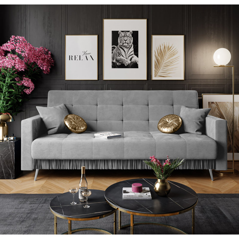 Sellman 3 Seater Velvet Sofa, Grey/Brown/Blue