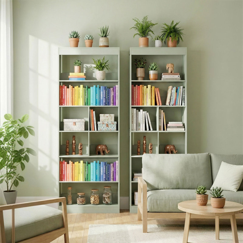 HOMCOM Bookcase, 6-Tier Bookshelf with Anti-Tipping Design, Green