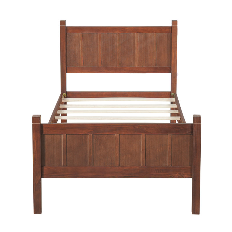 Farmhouse Bed Frame with Headboard and Footboard, Wood Platform Bed with Tall Legs and Underbed Storage, No Box Spring Needed, Dark Walnut, Twin