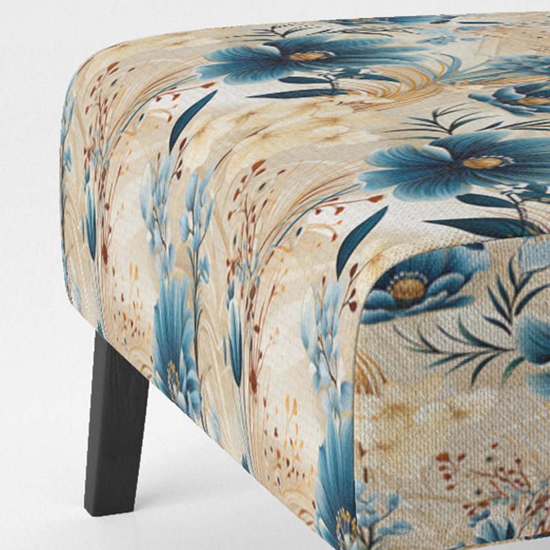 Beige et bleu Escape Flowers - Fauteuil de chambre rembourré, fauteuil d'appoint bleu