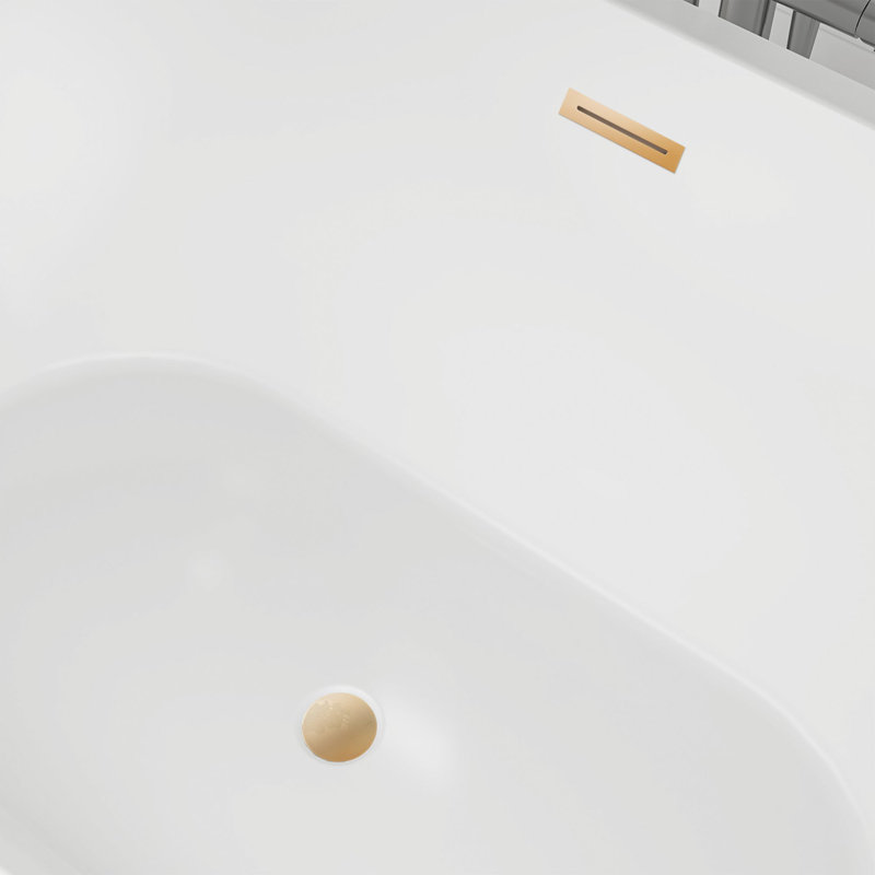 Iris 51" x 28.5" Freestanding Soaking Acrylic Bathtub, White/Titanium Gold