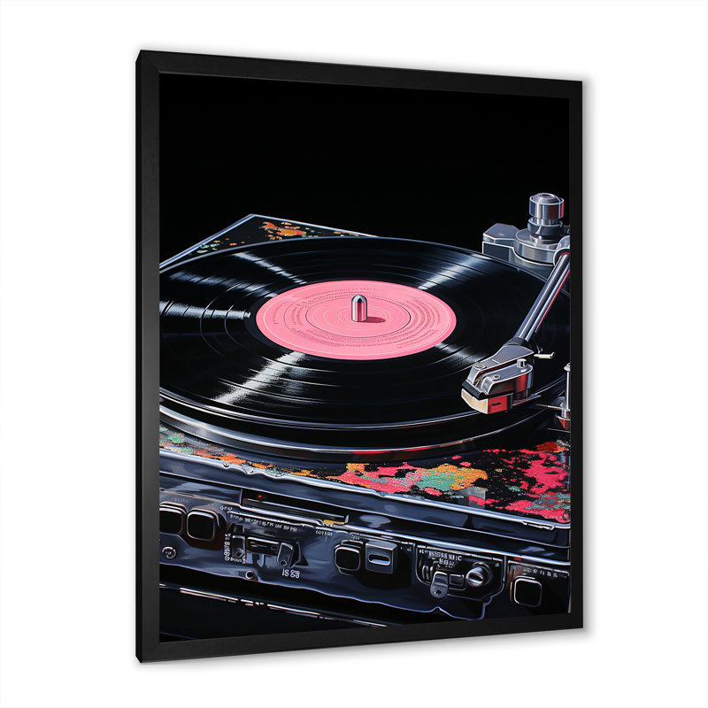 Rose et noir, plaques tournantes Brilliance I - Art mural, Cadre simple noir, H 32 po x l 16 po x P 1 po