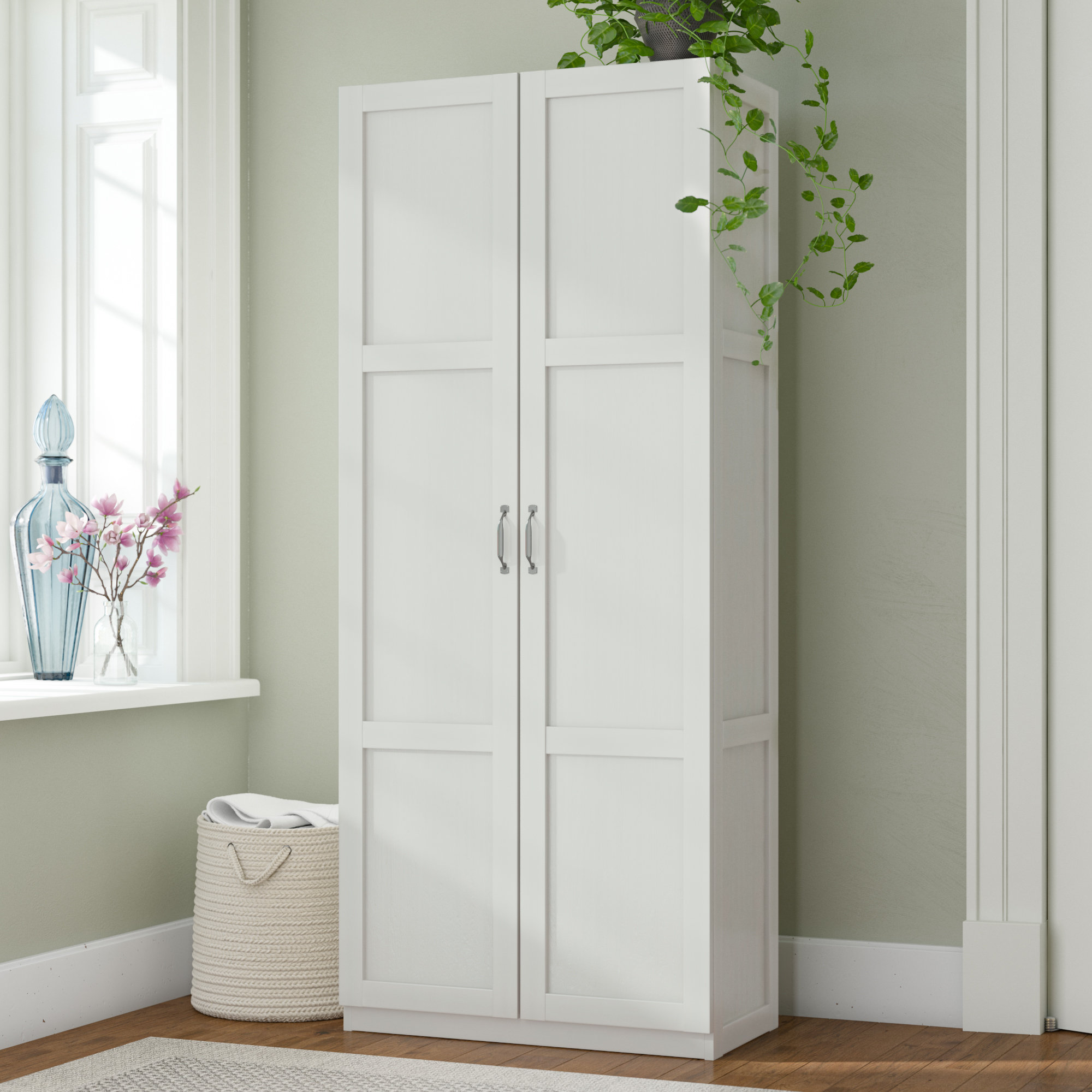 Tall white storage cupboard discount