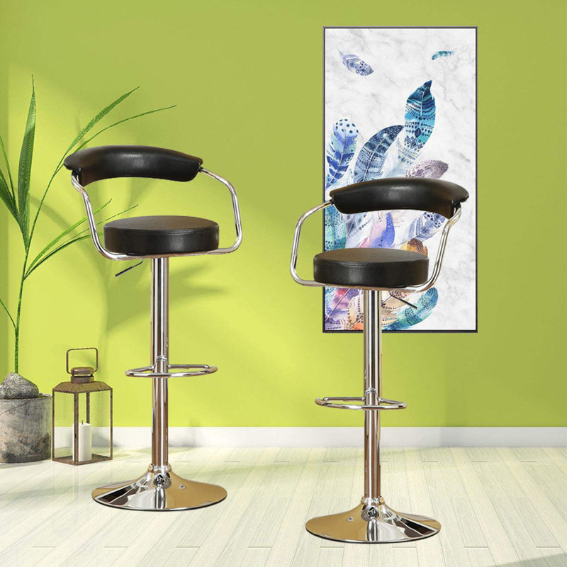 Eric Swivel Upholstered Adjustable Height Counter Stool with Metal Frame, Black