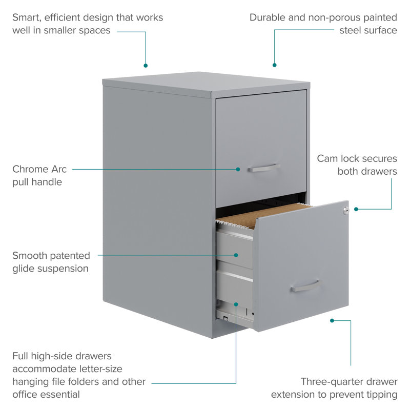 Platinum Gray 18" Deep 2-Drawer Lockable Metal File Cabinet