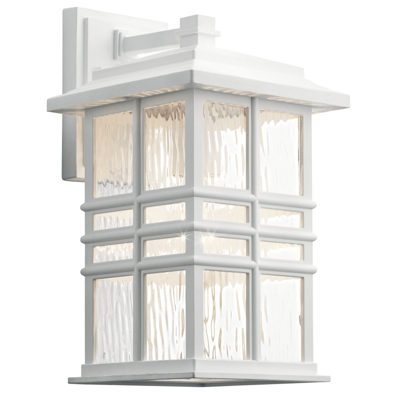 Applique murale d'extérieur 1 lumière blanche en verre martelé 14,25 "Beacon Square, Blanc, H 14,25 po x l 8 po x P 8 po