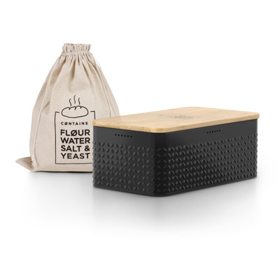 Boîte à pain, boîte en métal avec sac en lin (noir)