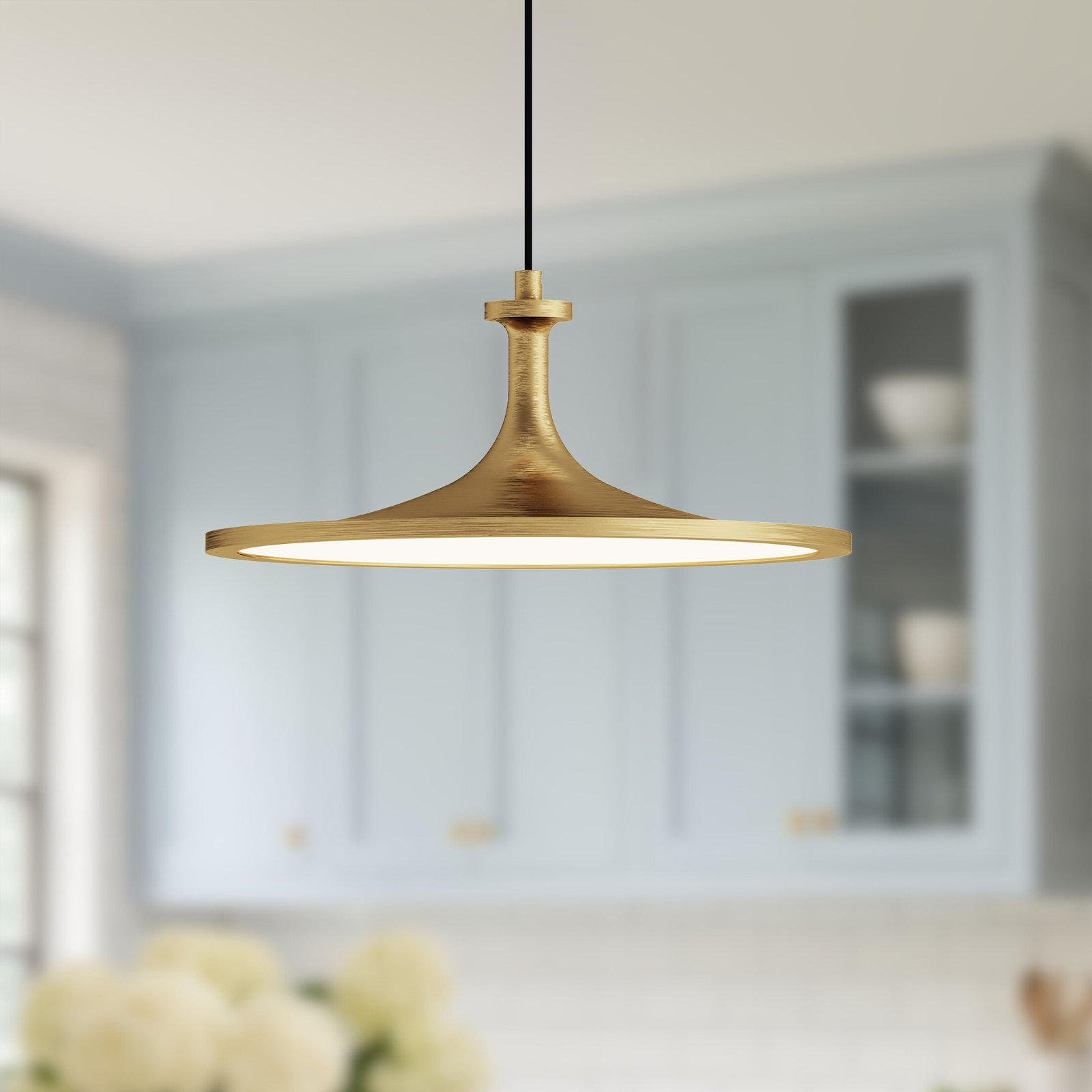 Daveney Single Light Dimmable LED Pendant, Brushed Gold, 5.25" H x 12" W x 12" D