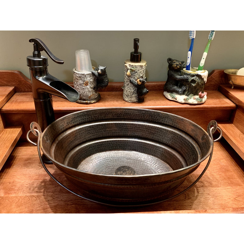 16" Oval Copper Vessel BUCKET Style Bathroom Sink with Pop-Up Drain 