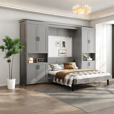 Lit mural moderne en bois gris avec rangement