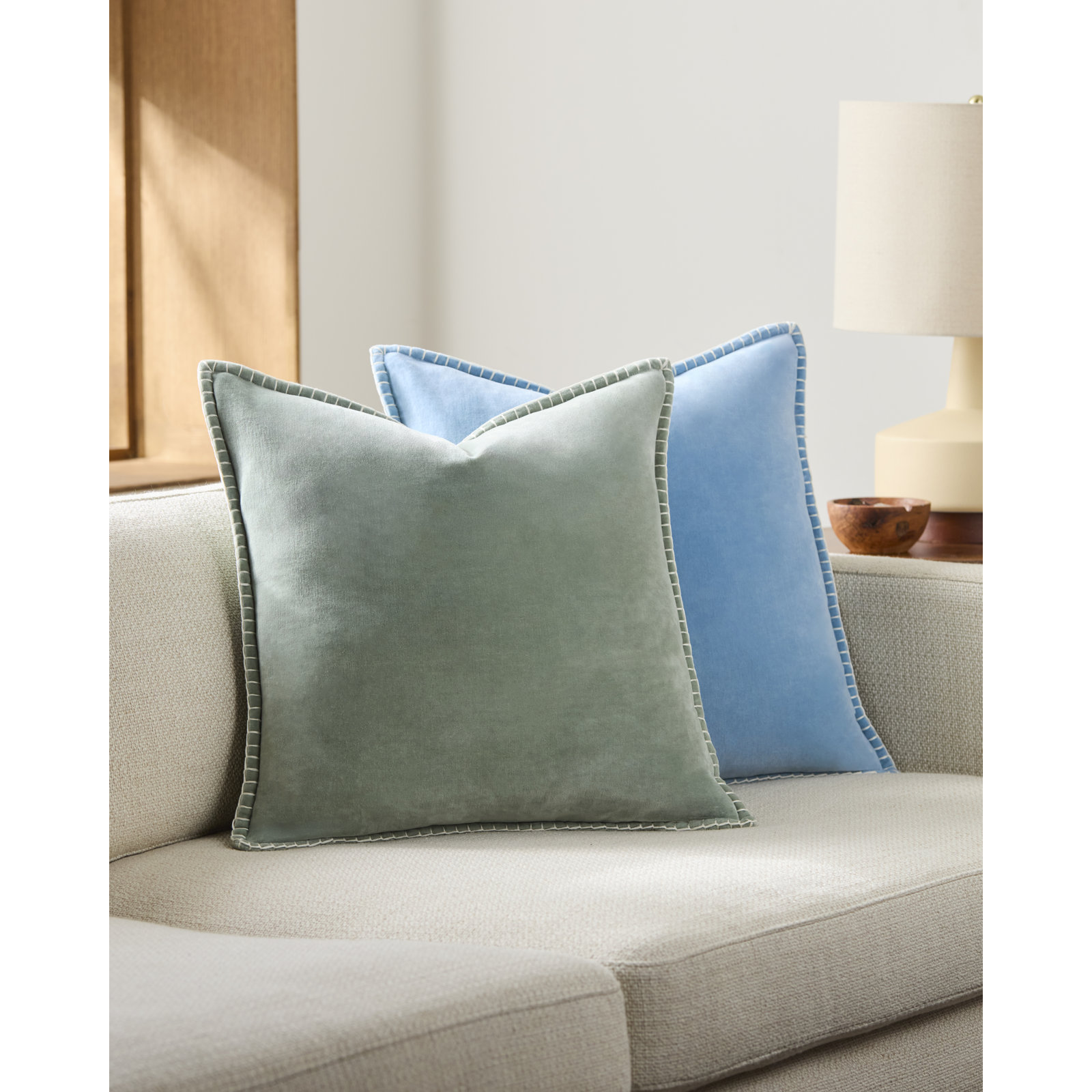Montrose Cotton Pillow Cover, Green, Square 22", Duck Down