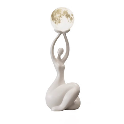 Resin Sculpture Lamp: Rechargeable Moon Light with Remote