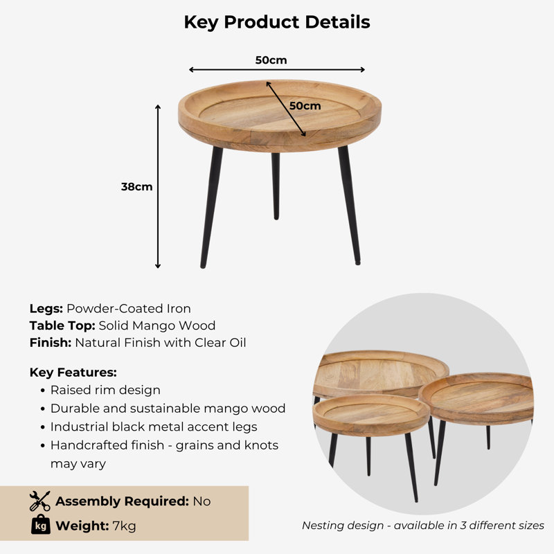 Sitkin Round Coffee Table Large, 38cm H x 50cm L x 50cm W