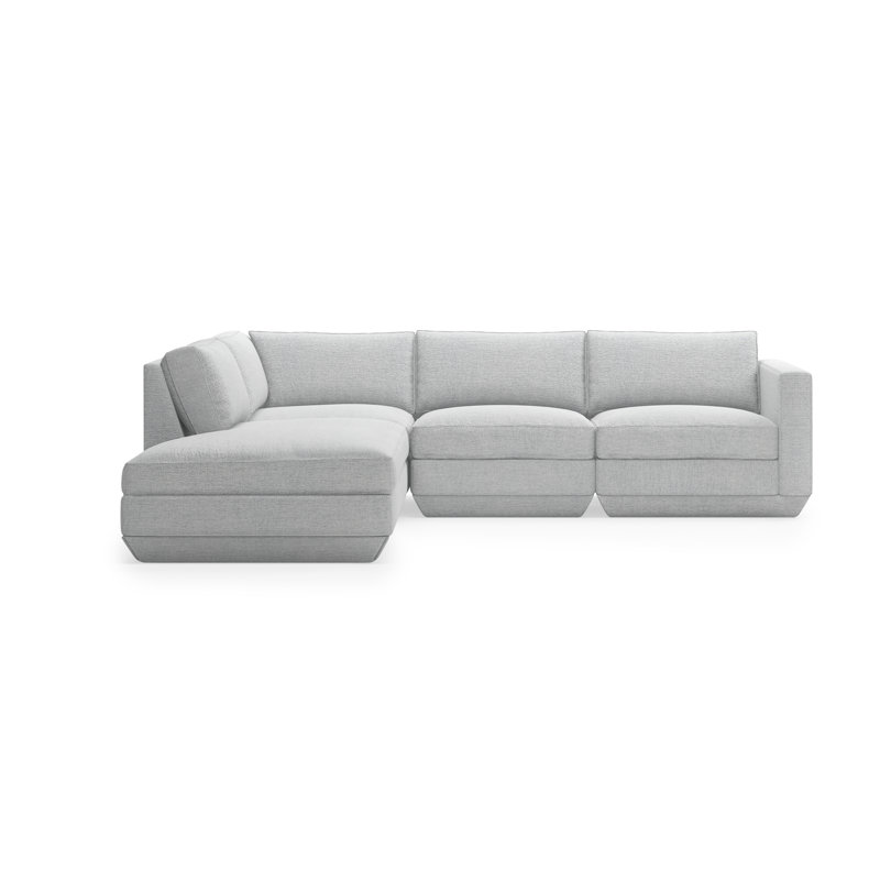 Podium Modular 4-Piece Lounge Sectional A, Bayview Silver Performance Twill, Left Hand Facing