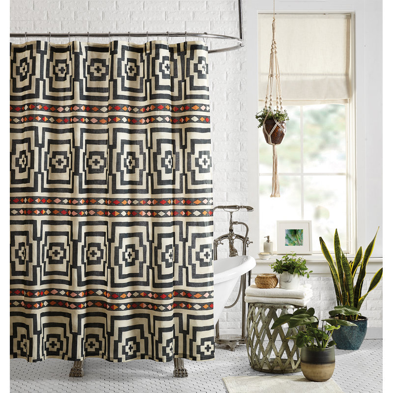 Hypnotic Geometric Boho 100% Cotton Shower Curtain by Jungalow, Black