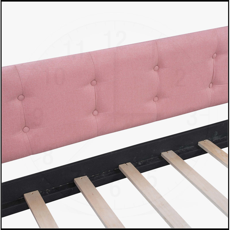  Lit de jour rembourré en velours avec 4 pieds de soutien, parfait pour un usage moderne et polyvalent, Complet/Double, Rose