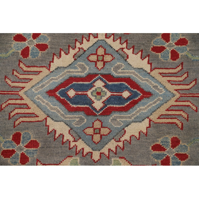 Tapis oriental gris à motif géométrique Kazak 5 x 7