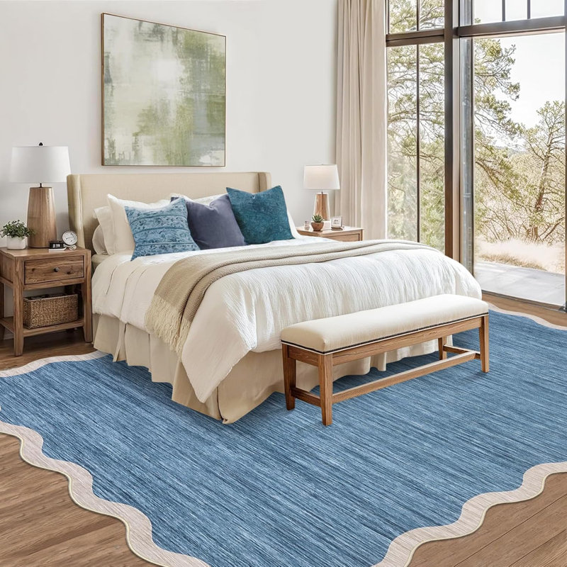 Scalloped Washable Rug – Soft, Non-Slip, Beige Boho Carpet for Living Room, Bedroom, Kitchen (Beige), Rectangle 10' x 13'